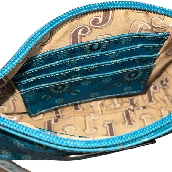 NWT! Justin Essentials Pouch in Turquoise Squash Blossom with Wristlet - Picture 4 of 5